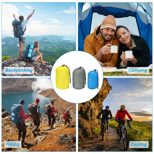 PATIKIL Stuff Sack, 3 Pack Assorted S/M/L Waterproof Outdoor Storage Sack Portable Drawstring Dust Flap Bag for Camping, Sky Blue, Gray, Yellow