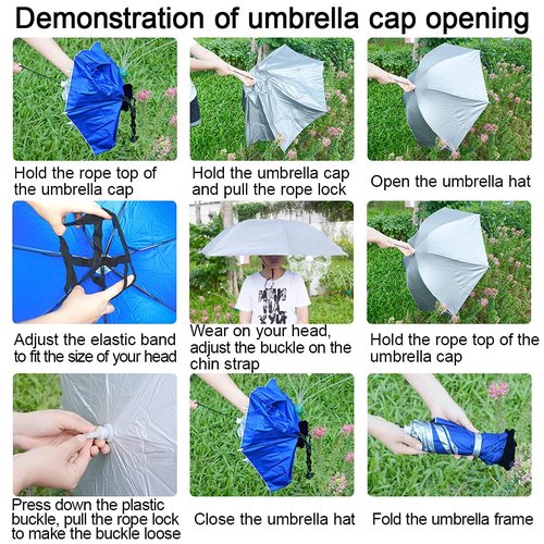 NEW-Vi Fishing Umbrella Hat Folding Adjustable Sun Rain Cap,7-Ribs Anti-UV Waterproof Headwear for Fishing Gardening Golf Sunshade Outdoor, 37.4”Oversize Hands Free Umbrellas（Camo/Silver