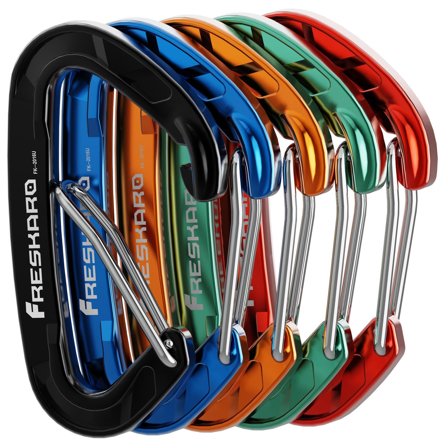 FresKaro Wiregate Carabiner Clip, 15kN Wire Gate Caribeener Heavy Duty, Caribeaner Spring Snap Hook, Strong, Lightweight, 5Pack for one of Each Color,Keychain, Key, Gym, Dog Collar, Outdoor Camping