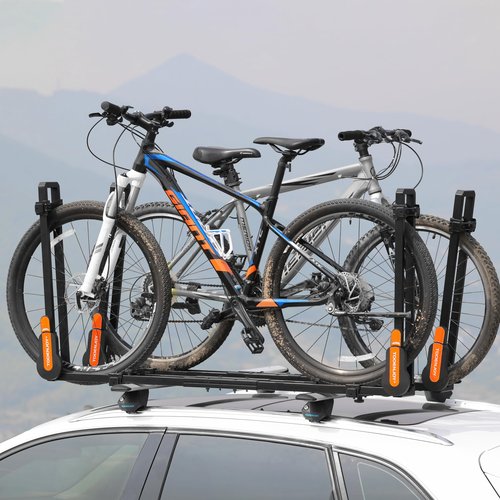 TOOENJOY Rooftop Bike Rack for Car SUV, Upright Roof Mount Bicycle Rack with 2 Arms for Movable Crossbar, 2 Bike Carrier