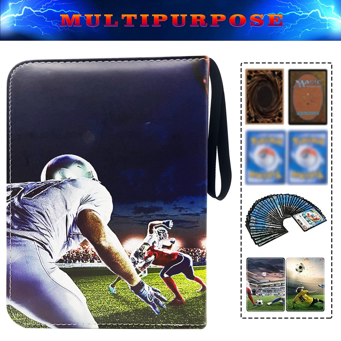900 Cards Football Card Binder, 9-Pocket Card Collections Trading Card Binder 50 Pages Double-Sided Cards Holder with Zipper 3-Ring Card Album for Sports Football Card Sleeves Protectors