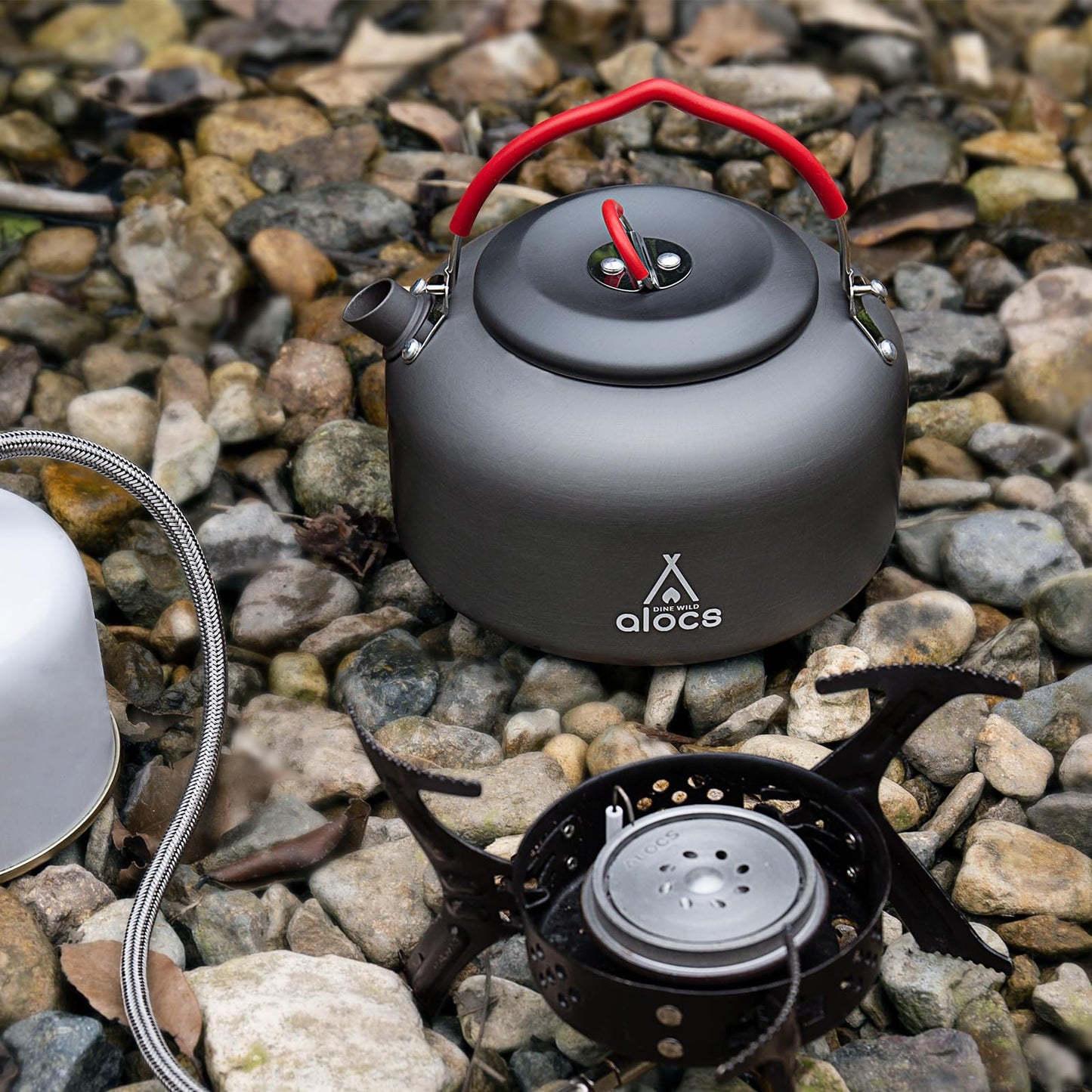 Alocs Compact Camping Cookware Set - Durable Hard Alumina Pots and Pans with Kettle, Ideal for Backpacking, Hiking, Picnic, Includes Mesh Carry Bag