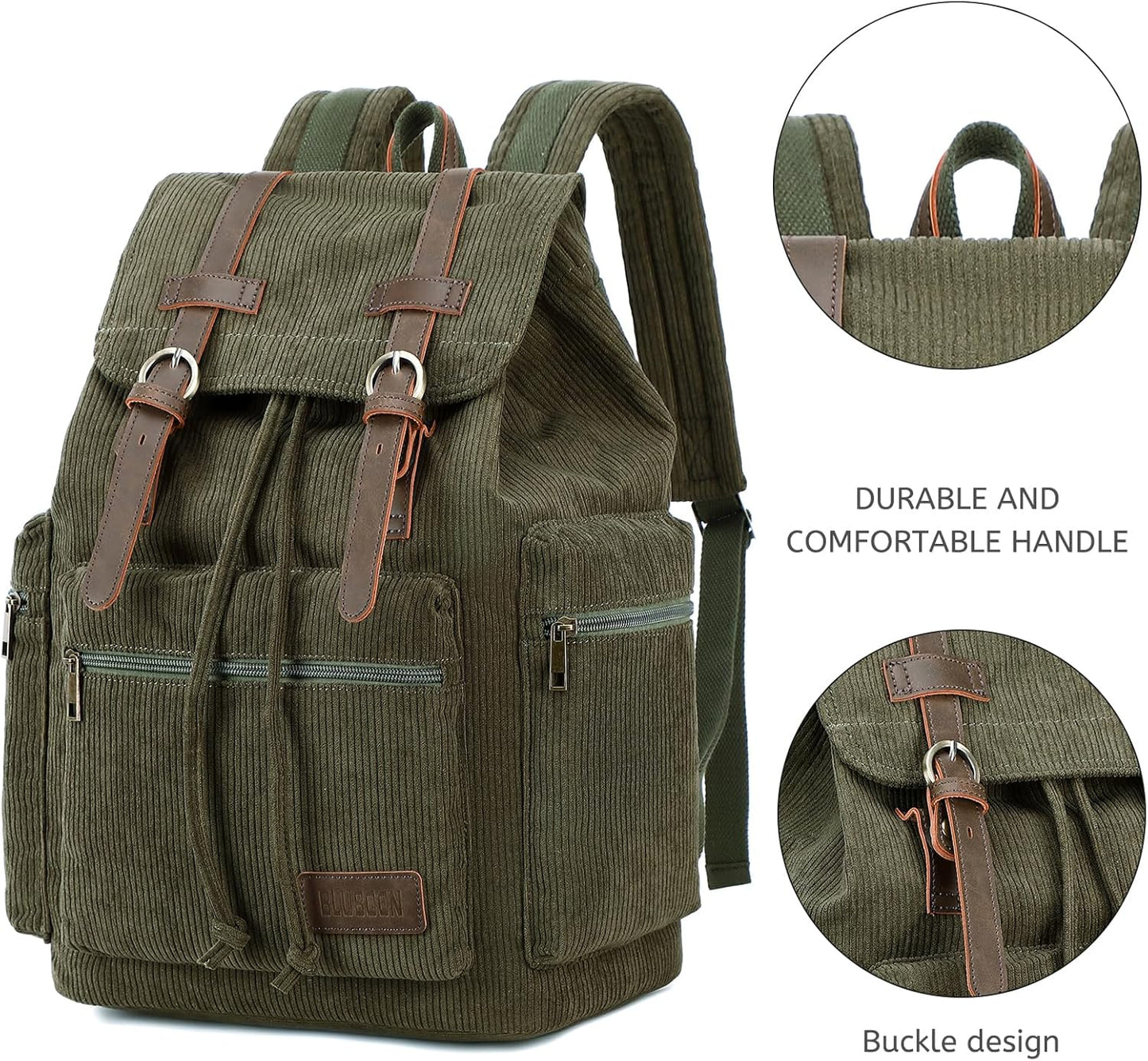 Vintage Leather Trim Backpack for Men & Women | Casual Travel Rucksack for Laptops