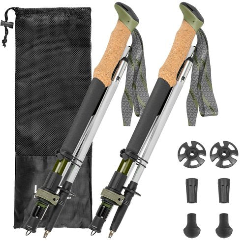 Trekking Poles, Collapsible Hiking Poles,Lightweight and Compact Walking Sticks with Adjustable Height for Men and Women (Green)