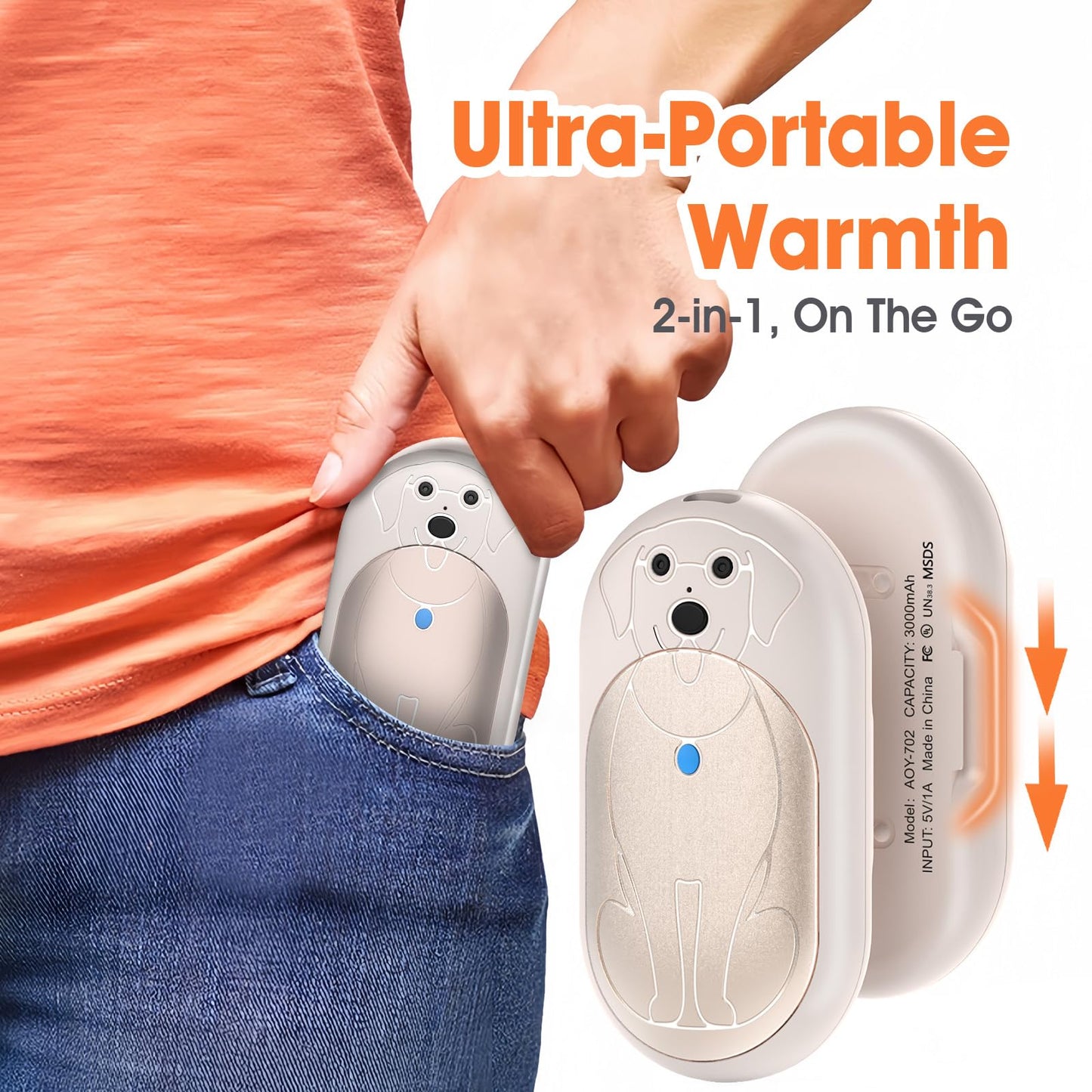 Hand Warmers, 2 Pack 6000mAh Rechargeable Hand Warmer for Outdoors, for Men Women, White