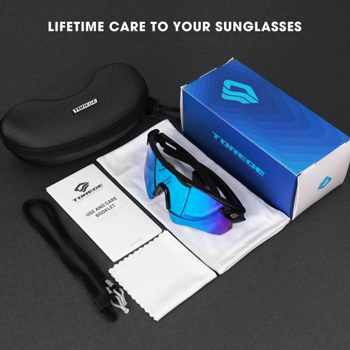 Sunglasses for Men Women Bike Cycling Fishing Running Driving Hiking Baseball Anti-fog Sports Z87 Sunglasses UV Protection 02EV (Black Black&Iceblue)