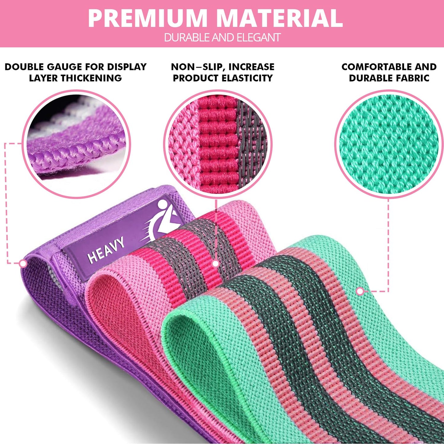 Fabric Resistance Bands for Working Out, 6pcs Band Set, 3pcs Non-Slip Booty Bands 3pcs Loop Exercise Bands for Leg, Glutes, Hip Elastic Bands for Gym, Home Fitness, Pilates, Yoga for Women and Men