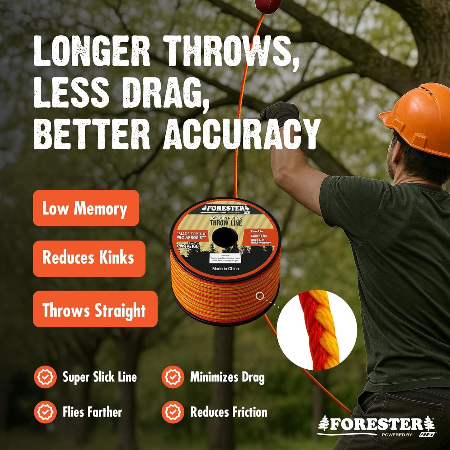 FORESTER Arborist Throw Line Kit | Throw Weight & 166ft Rope | Ultra Slick 100% Polyester Rope | Arborist Equipment for Tree Climbing