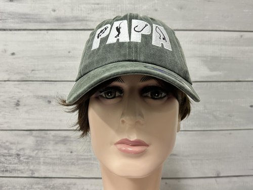 Shenbors Papa Fishing Hat for Men, Gifts for Daddy Grandpa, Army Green Embroidered Dad Hat Baseball Cap, Adjustable Snapback Hat