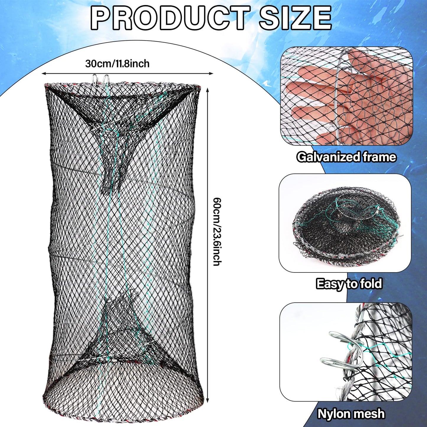 5PCS Fishing Bait Trap Minnow Trap Foldable Fishing Trap Cylindrical Hexagon Crawfish Fishing Net Trap Portable Folded Fishing Accessories