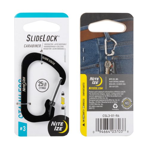 Nite Ize SlideLock Carabiner Stainless Steel - Key Holder Carabiner for Daily Use - Secure Keychain Organizer with Lock - Lockable Carabiner Fits Multiple Keys - Size 3, Black (4 Pack)