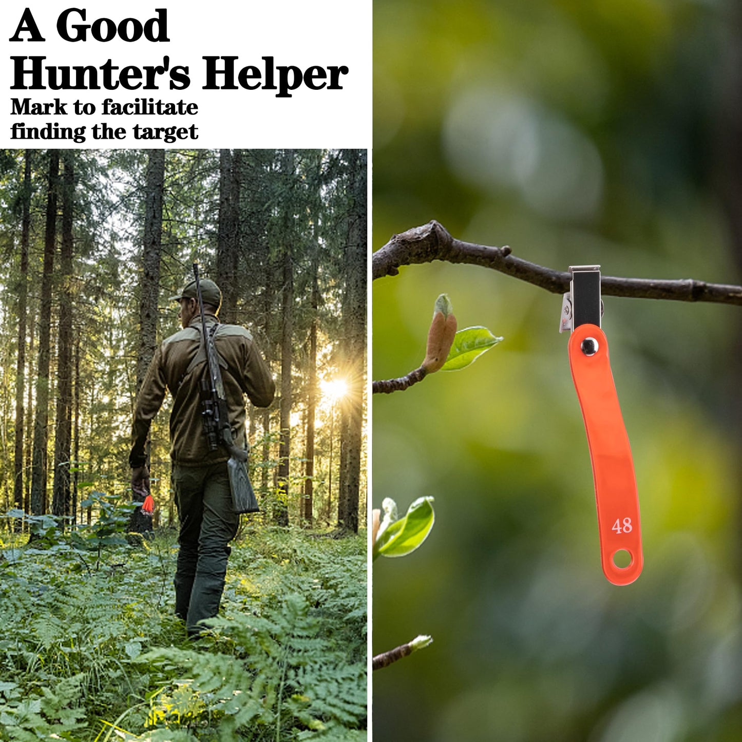 Adnee 48 Pcs Reflective Hunting Trail Markers with Clips for Night-n-Day - High-Visibility Trail Markers for Tree-Stand Hunting Hiking Outdoor