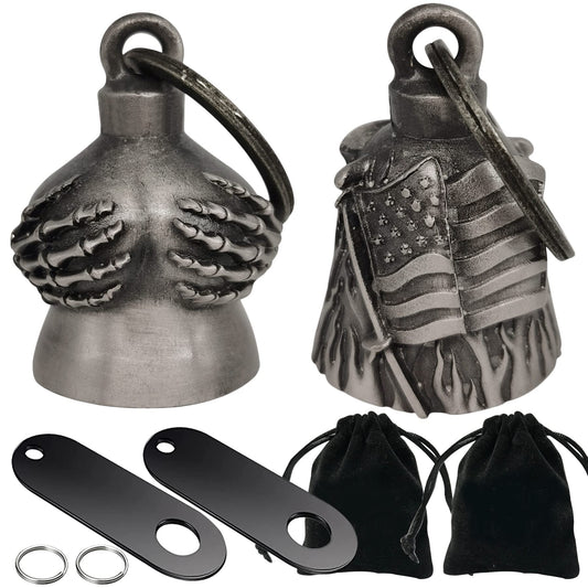 Dream Apparel 2 Pack Motorcycle Bells Guardian Angel for Biker Rider Men Women with Hangers, Ride Riding Accessories Drive Away Gremlins Spirit Bell for Good Luck, Motorcycle Gift Charm