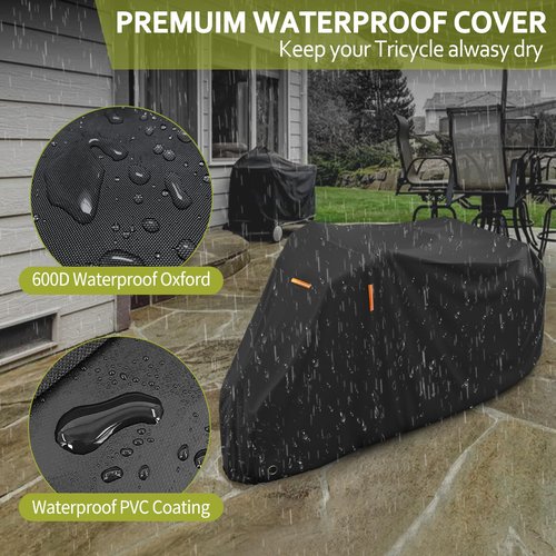 STARTWO Adult Tricycle Electric Trike Cover, Bike Storage Outdoor Waterproof, Windproof Bicycle Protective, Dustproof Bike Covers Black
