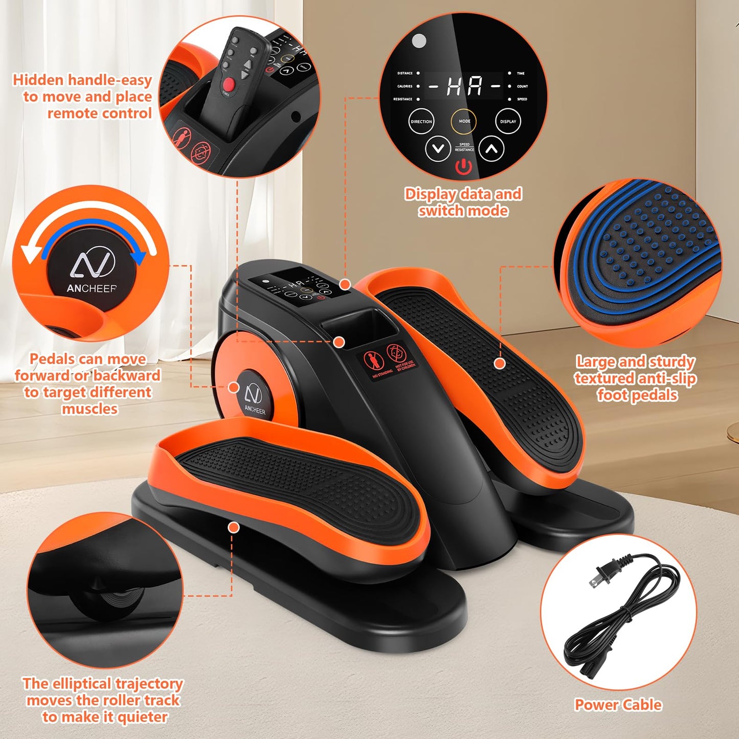 ANCHEER Under Desk Elliptical, Ellipse Leg Exerciser for Seniors Fully Assembled , Electric Seated Pedal Exerciser with Remote Control & 12 Adjustable Speed/Resistance