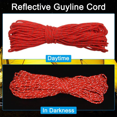 PATIKIL 65 Feet Reflective Guyline Camping Paracord, 2mm Tent Cord Guyline Rope Nylon Paracord Rope for Camping Tent Tarp Hiking, Red (20M)
