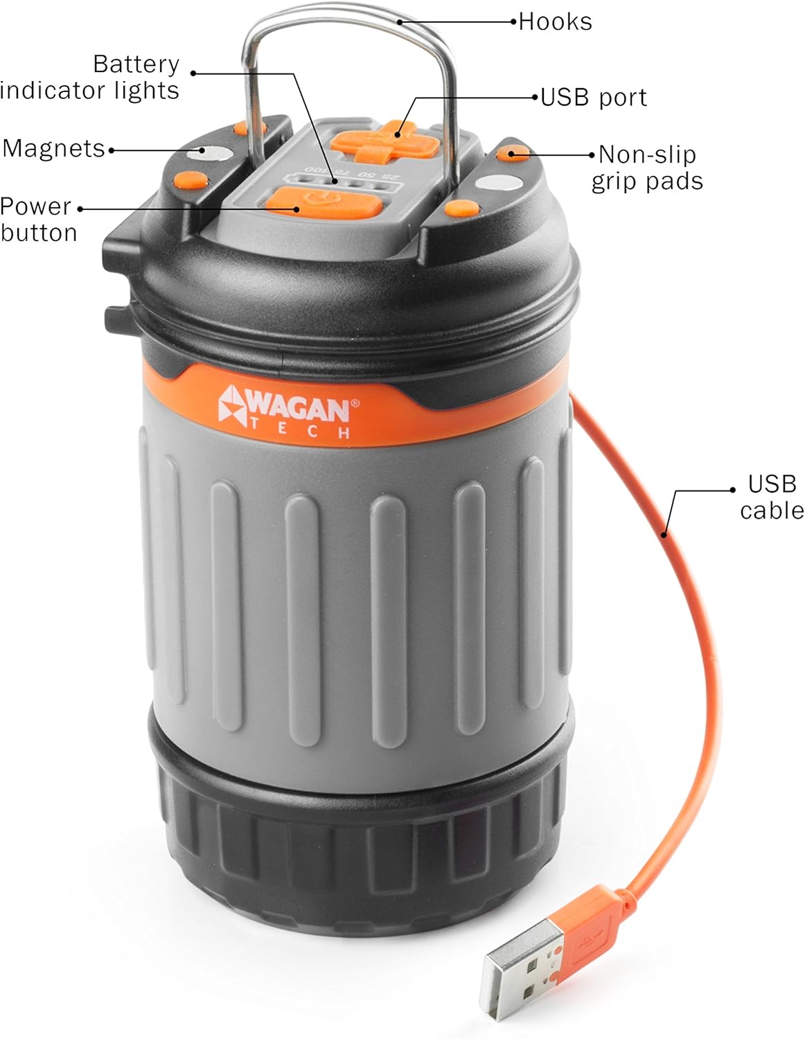 WAGAN EL4304 LED Camping Collapsible Lantern USB Rechargeable 240LM Flashlight Hanging Hooks Magnetic Base for Emergency Outdoor Hiking Home and Car