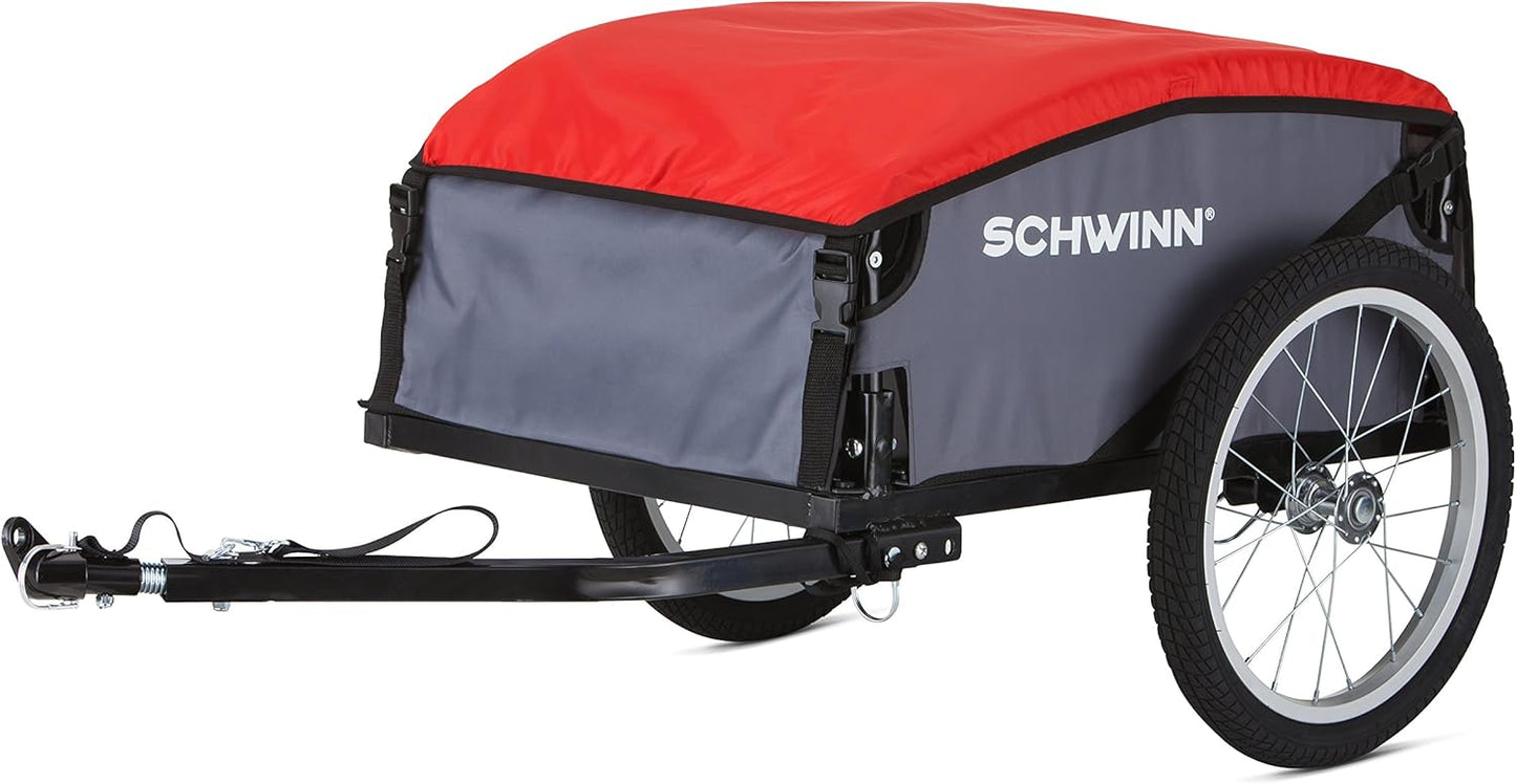 Schwinn Daytripper or Porter Bike Cargo Trailer, Holds up to 100 lb, Universal Coupler, Folding Frame, Quick-Release Wheels, 16-Inch Tires, Interior D-Rings, Schwinn Bike Trailer for Carrying Cargo