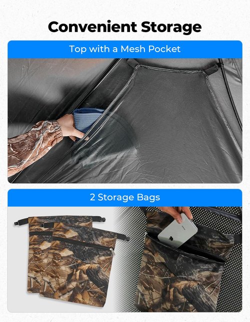 KEMIMOTO Hunting Blinds Ground for Turkey 3-4 Person, 270 Degree See Through with Removable Waterproof Rain Cover and Camouflage Straps, Pop Up Hunting Tent with Safety Reminder Markings (9ft Size)