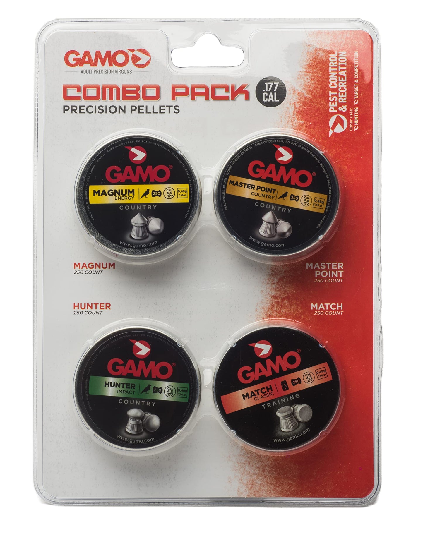 Gamo 632092954 Air Rifle Pellets Combo Pack.177 Caliber, Quantity 1000 (Magnum, Masterpoint, Hunter, Match) & Quick-Shot Mag for Swarm .177, Black - 621258554