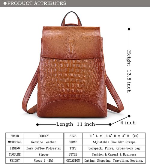 COOLCY Women Real Leather Backpack Shoulder Bag