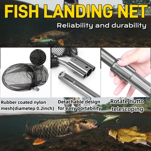 SIWRDTG Heavy Duty Extra Large Aluminum Landing Net - Telescoping Handle (67-100in), 20in Net Opening for Saltwater Fishing