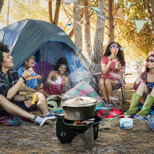 ONLYFIRE Portable Gas Camping Stove with Carry Bag, Dutch Oven Stand with Foldable Pot Brackets, Outdoor Propane Gas Stove for Camping Hiking Picnic Patio Cooking, GS341