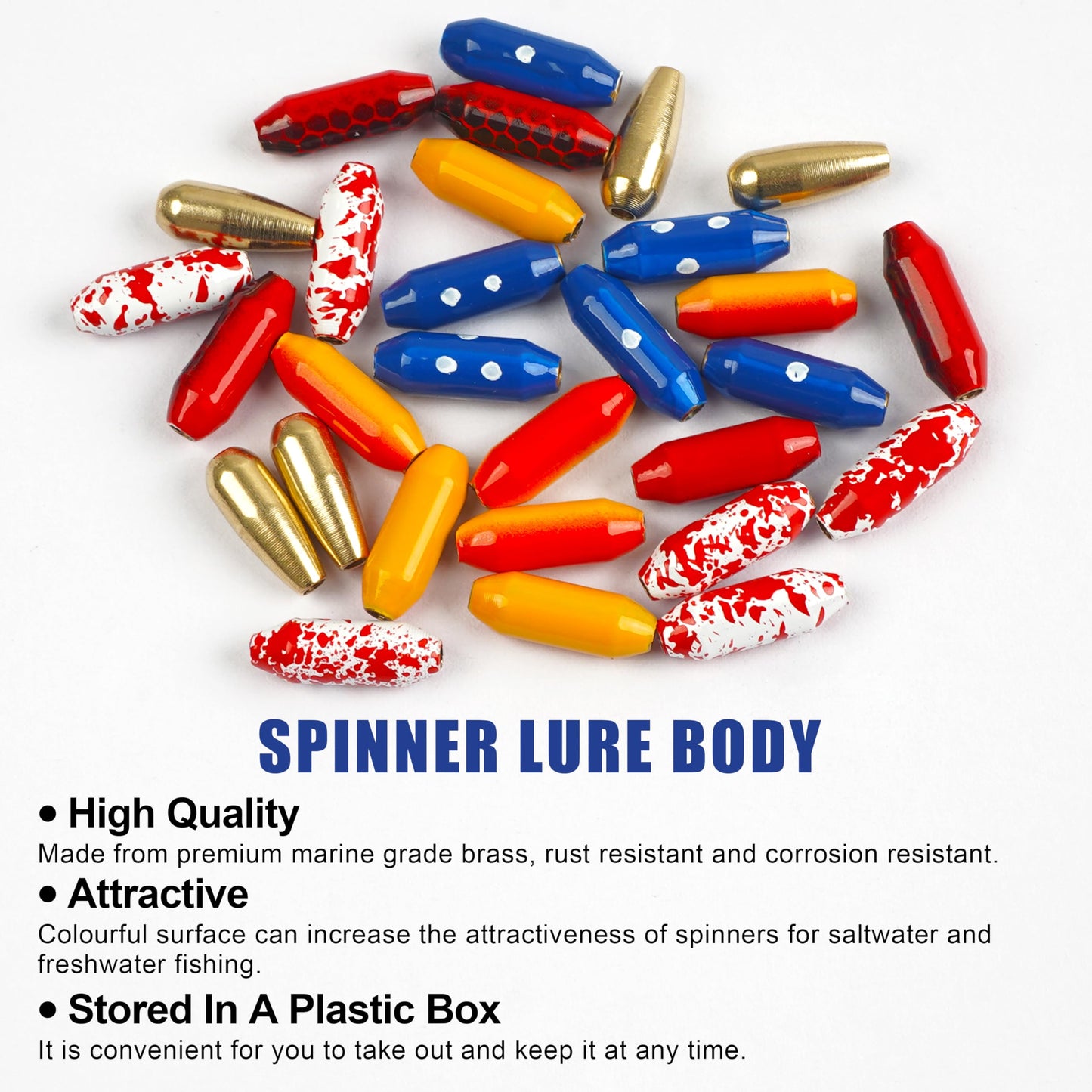 Fishing Lure Bodies Kit, 60PCS Sinker Weights Brass Painted Spinner Body Beads Bullet Slip Sinker DIY Inline Bait Making Supplies Parts