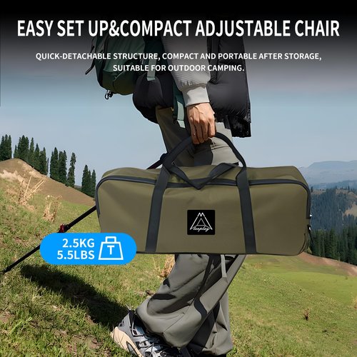 Reclining Chair, Lightweight Folding Camping Chair with Pillow, Backpacking with Carry Bag, 5-Way, Adjustable Height Chairs for Adults Heavy Duty 330lbs for Hiking, Fishing, Mountaineering Army Green