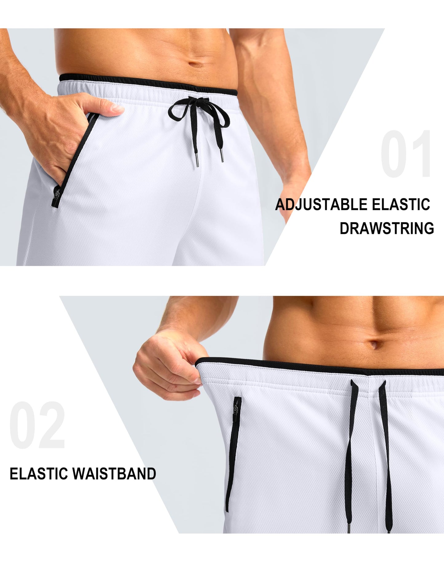 G Gradual Men's Gym Shorts with Zipper Pockets 9" Athletic Basketball Mesh Shorts for Men Workout Quick Dry Lightweight(White,L)