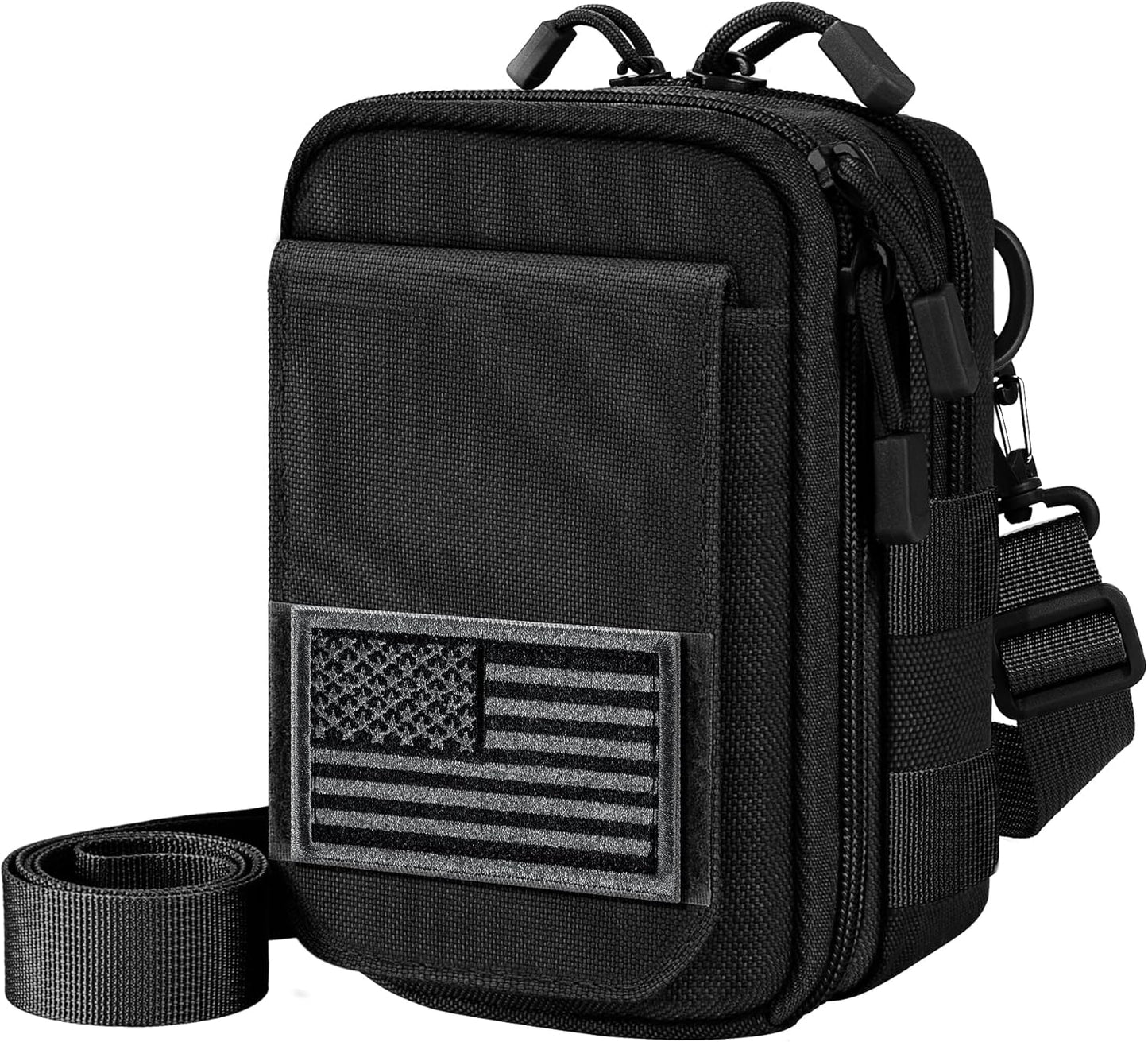 IronSeals Multipurpose Tactical Nylon Molle Utility EDC Pouch Waist Pack Detachable Strap with Flag Patch for iPhone 15 Pro Max/15 Pro/15/14 Plus/14 Pro Max/13 Pro Max/12 Pro Max/11 Pro Max