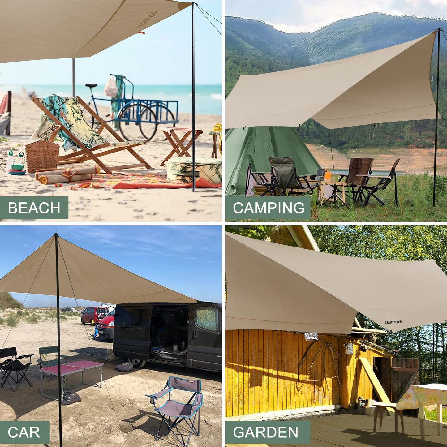 JAICOM Camping Tarp, 14 X 12FT Tarp with 2 Poles, Waterproof & Lightweight Tent Tarp Car Awning, UV UPF50+ Rain Fly Sun Shelter Can Used with Hammock in Outdoor, Garden and Backpacking