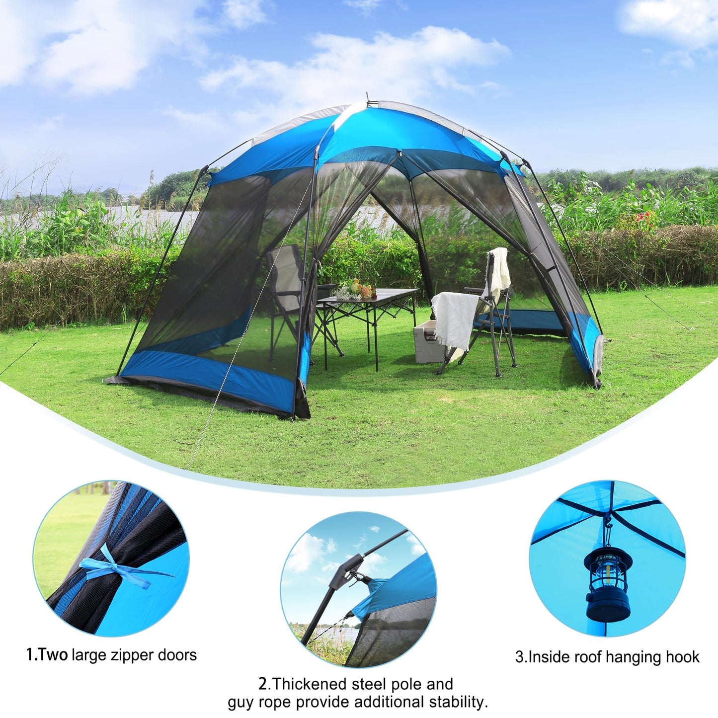 Hyper Venture Screen House 15x13 FT Mesh Canopy Tent Camping Gazebo Shelter for 8-10 People Outdoor Party Activities