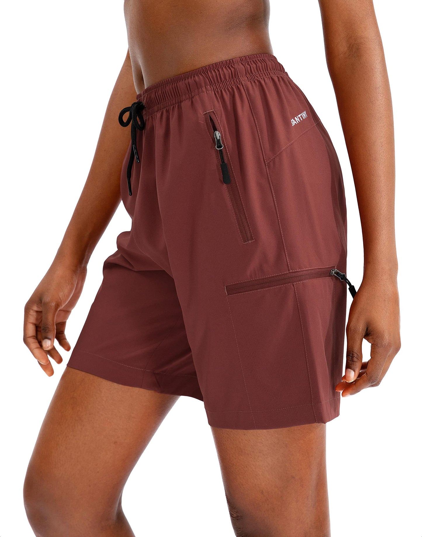 SANTINY Women's 5''/ 7''/9'' Hiking Cargo Shorts Quick Dry Lightweight Summer Shorts for Women Athletic Golf Zipper Pockets(Maroon_M)