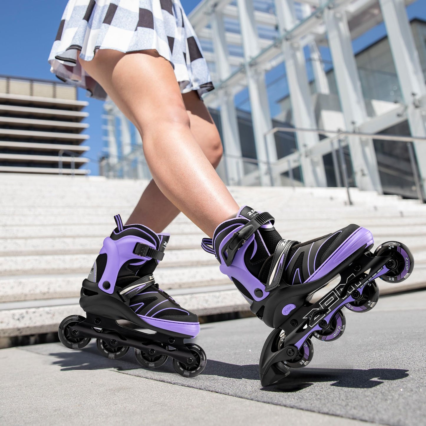 2PM SPORTS Kids Adjustable Inline Skates Ages 4-12, Youth Inlie Skates for Girls Boys 5-8 8-12 with Full Light Up Wheels, Beginner Women Men Adult Skates - Purple Medium