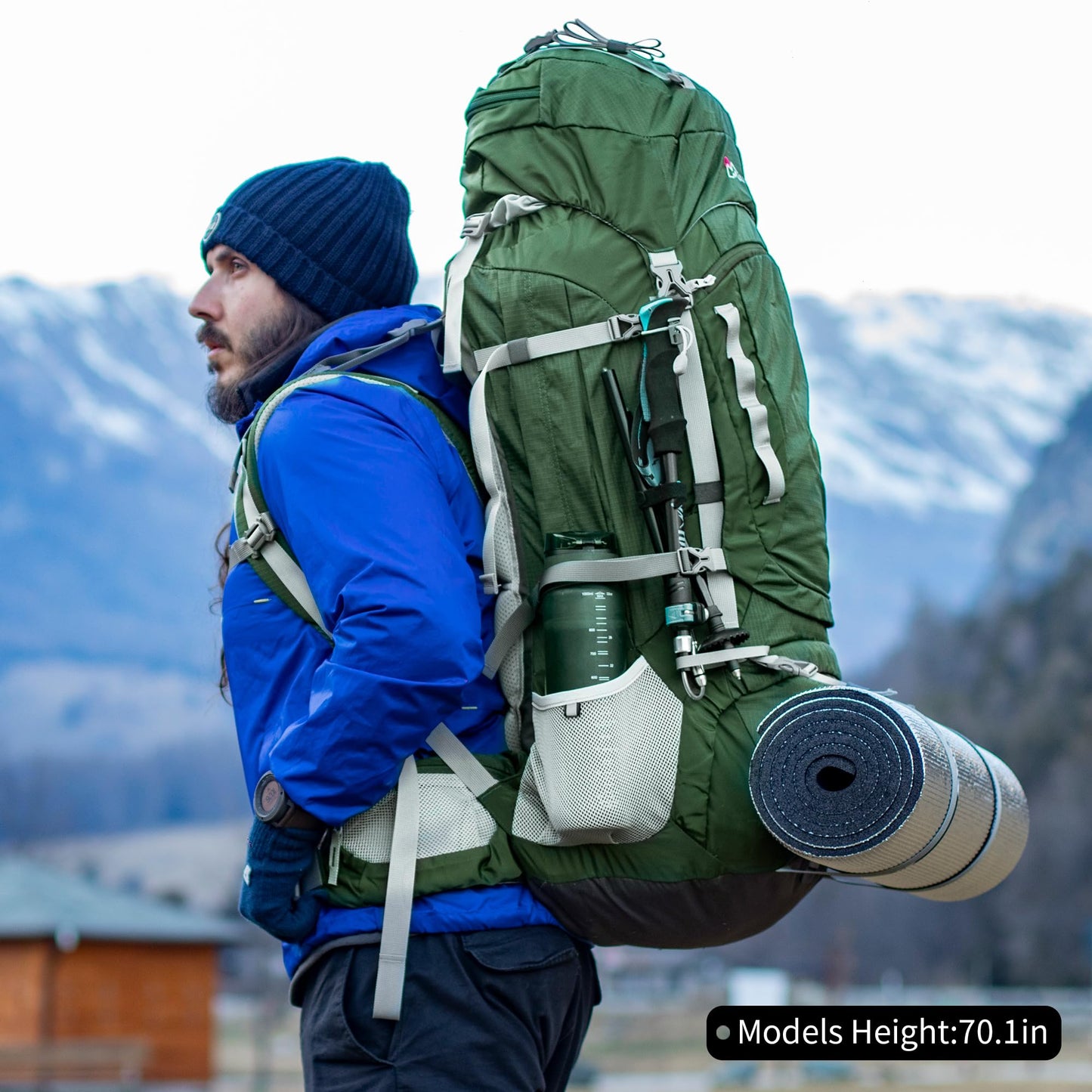 MOUNTAINTOP 80L Internal Frame Backpack for Man & Women Backpacking Hiking Backpack with Rain Cover,Dark Green