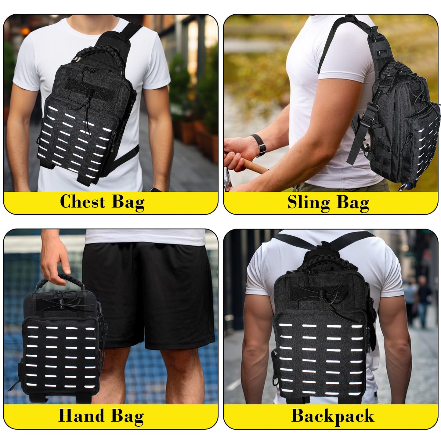 Zsrivk Fishing Tackle Bag with Earphone Hole, Lightweight Sling Shoulder Backpack Tackle Storage Bag with Rod & Gear Holder