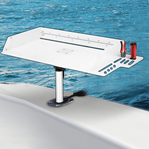 Boat Cutting Board 25.1" x 13", Bait Board/Fillet Table with Separate Tool Slots, 360° Adjustable Fishing Fillet Table, Extended Boat Fish Cleaning Table with Scale(Fish pad +2 fish hooks)