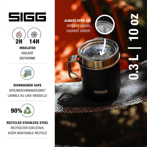 SIGG - Insulated Camping Mug - Double - Wall Travel Mug with Lid - Dishwasher Safe - BPA-free - Stackable - Night Black - 10 Oz