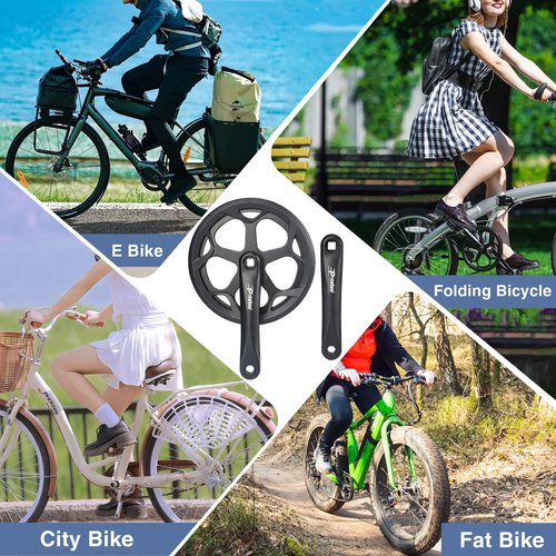 Prowheel Crankset 170mm 48T Crankset 170mm Universal Square Crankset Set Double Chain Cover 170MM Crank Aluminium Alloy Arm for Single/1/6/7/8 Speeds City Bike,Fat Bike,E-Bike,Folding Bike