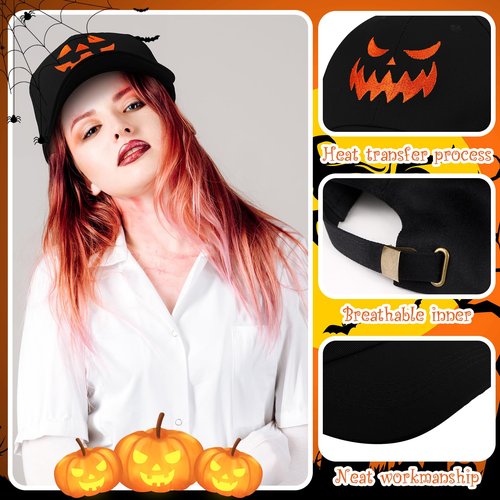 Suhine 4 Pcs Halloween Baseball Cap Pumpkin Baseball Cap Embroidery Pumpkin Face Dad Hat Unisex Halloween Hat for Men Women Halloween Party Decoration, 4 Styles Black and Orange