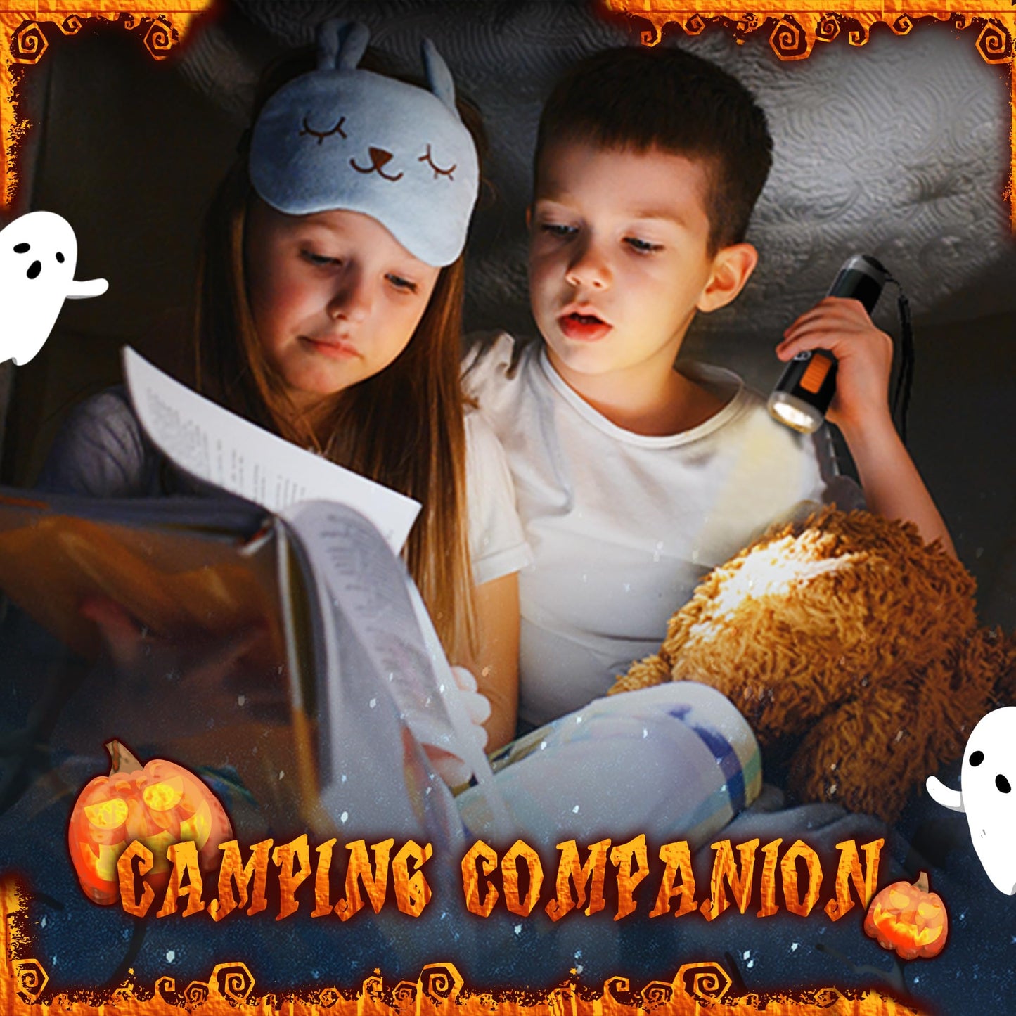 EverBrite Halloween Flashlights Halloween Gifts, Small LED Flash Light Handheld Torch with Lanyard 3AAA Battery Included, 1 Pack-Black