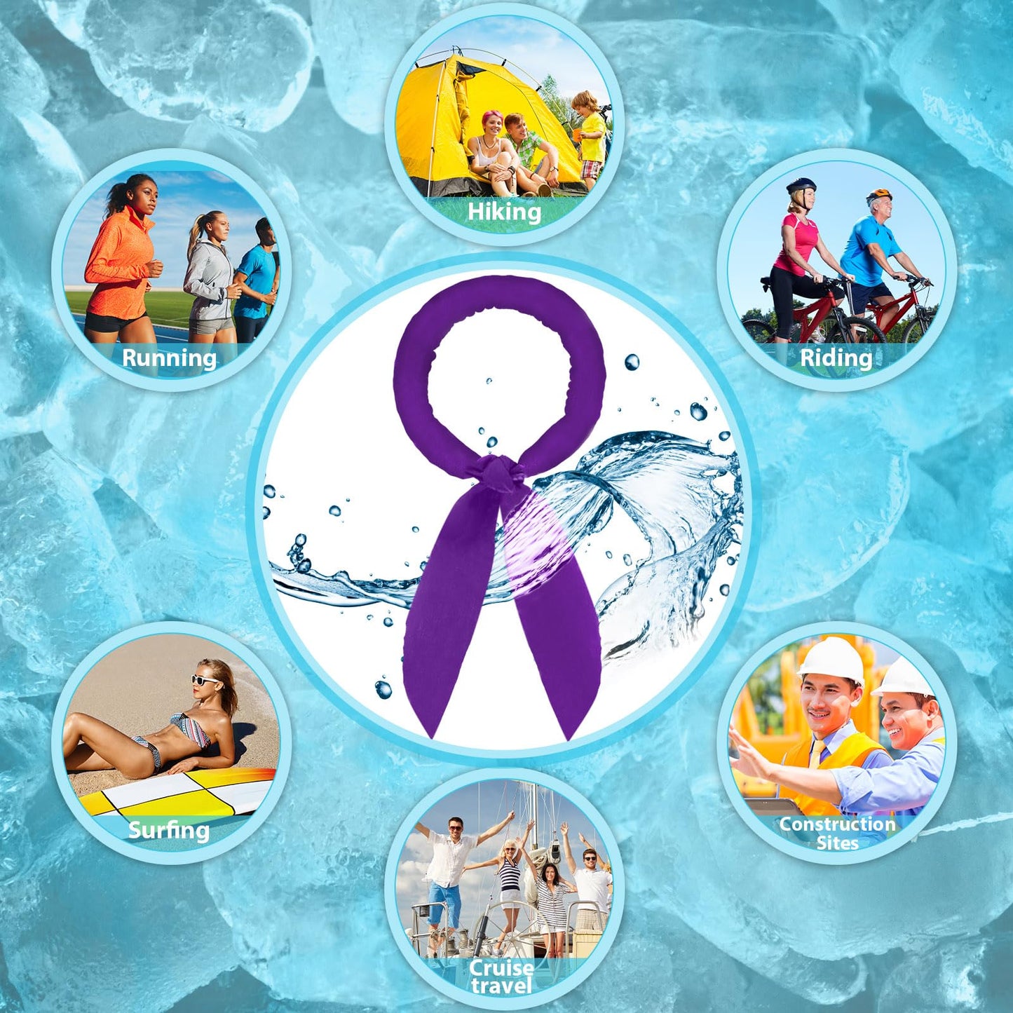 48 Pcs Ice Neck Cooler Bulk Cooling Wraps Cool Scarf for Extremely Hot Weather Water Evaporative Cooling Bandana Headband for Men Women Waking Running Hiking Golf Camping Indoor (Bright Style)