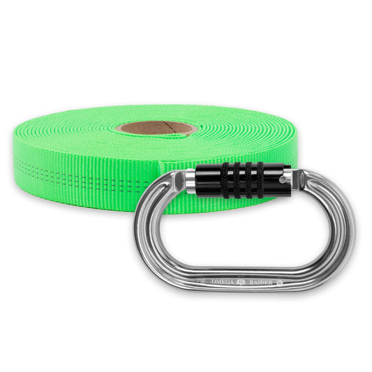 Rock-N-Rescue Heavyweight Nylon Tubular Webbing Neon Green 25 ft Bundle w/Raider Quik-Lok NFPA Carabiner