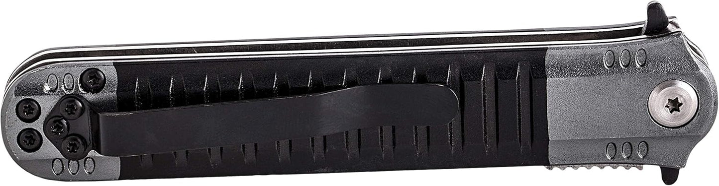 Uzi UZK-FDR-009 Covert Folding Knife with Straight Edge Stainless Steel Blade and Aluminum Handle with Metal Clip and Spring Assist, Survivor Tool, for Outdoor Trips, Camping, Fishing, Hunting, Black