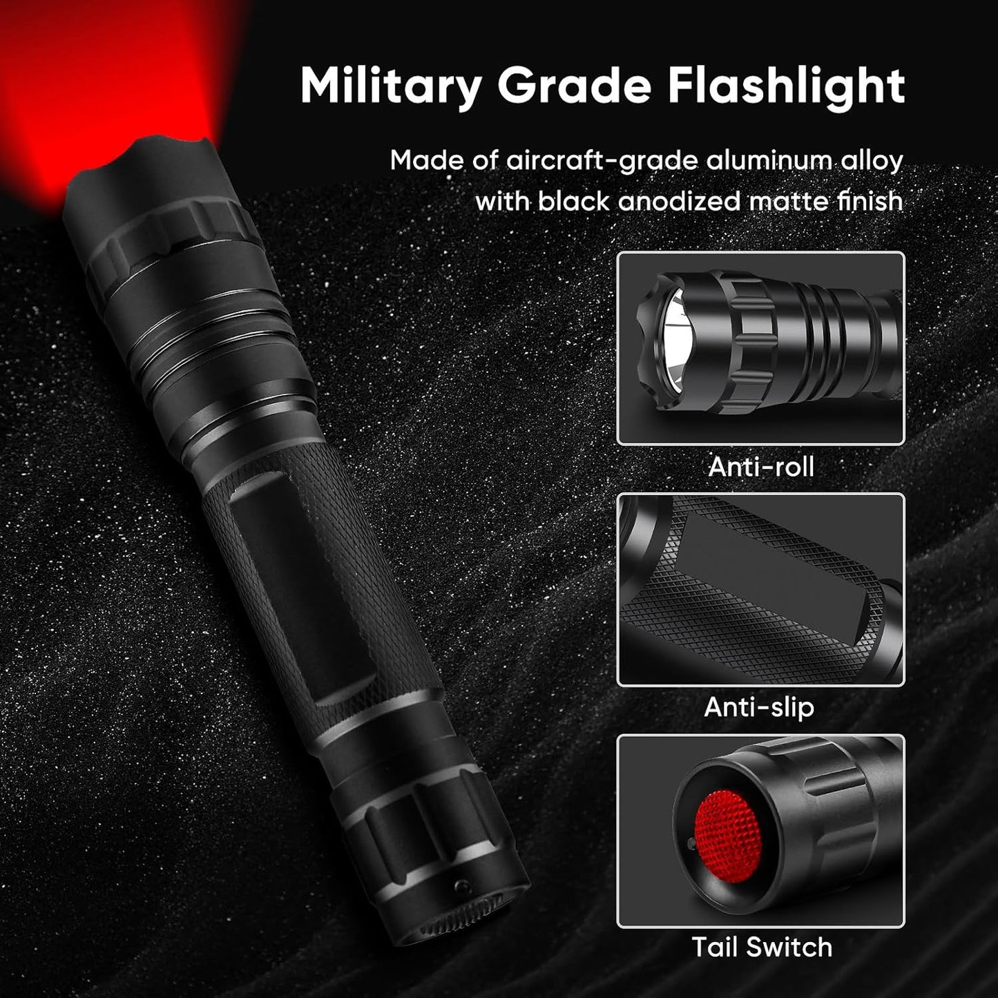 WINDFIRE Red Flashlights Predator Light LED Coyote Hog Varmint Hunting Lights Tactical Rifle Flashlight Torch with Picatinny Rail Mount, Pressure Switch