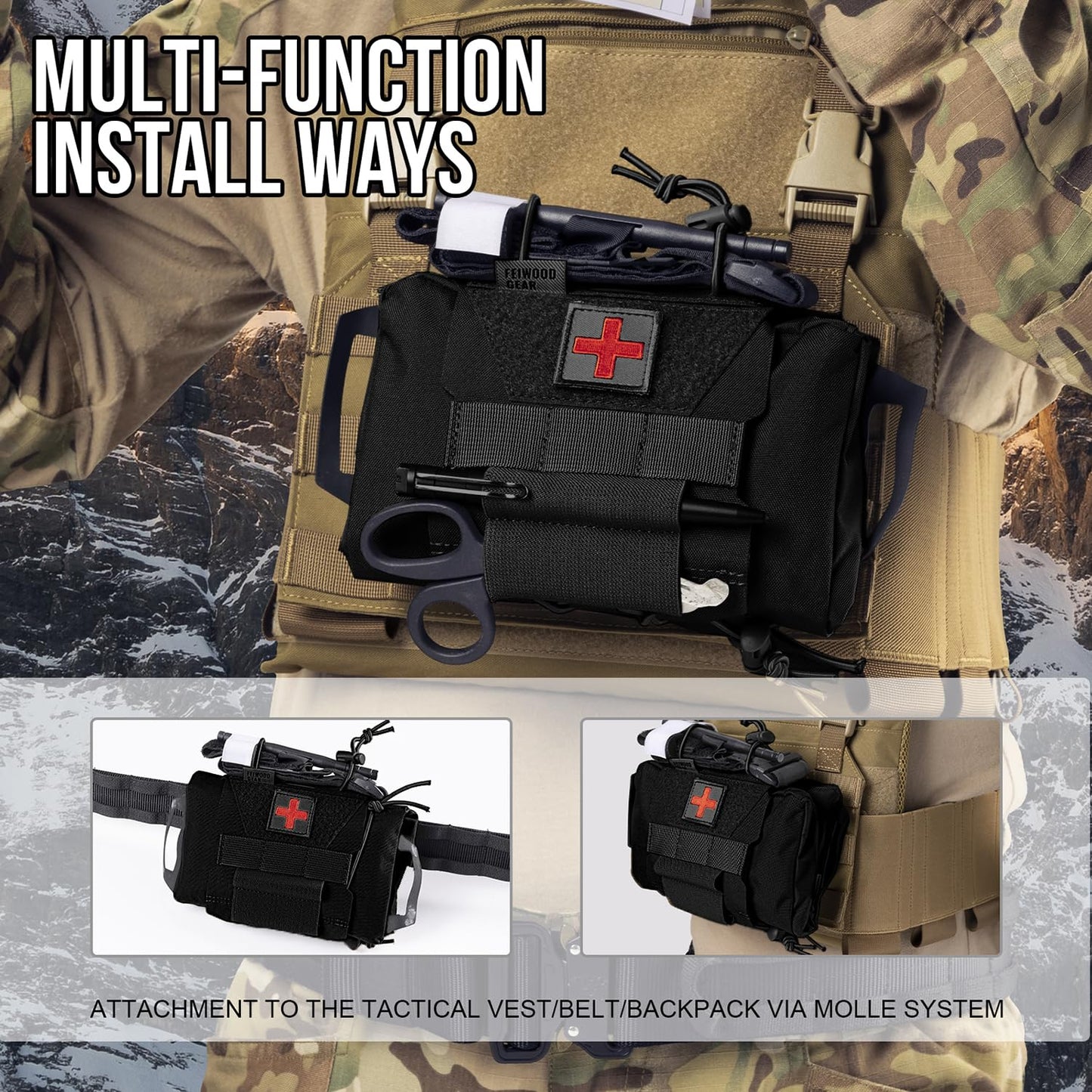 FEIWOOD GEAR Tactical IFAK Pouch,Medical Pouch,IFAK Tear Away Pouch,First Aid Kit Two-Piece System Medical Pouches Emergency Survival Bag for Outdoor Travel Hiking