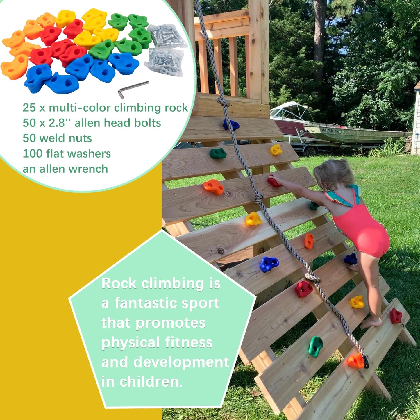 KAKO Rock Climbing Holds, Rock Wall Climbing Holds Kids, Climbing Wall Grips, Rock Climbing Wall for Kids Outside, Rock Climbing Holds for Kids with Mounting Hardware (25 Pcs)