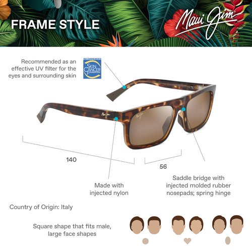 Maui Jim Opio Square Sunglasses, Shiny Trans Light Brown/Hcl Bronze Polarized, Large