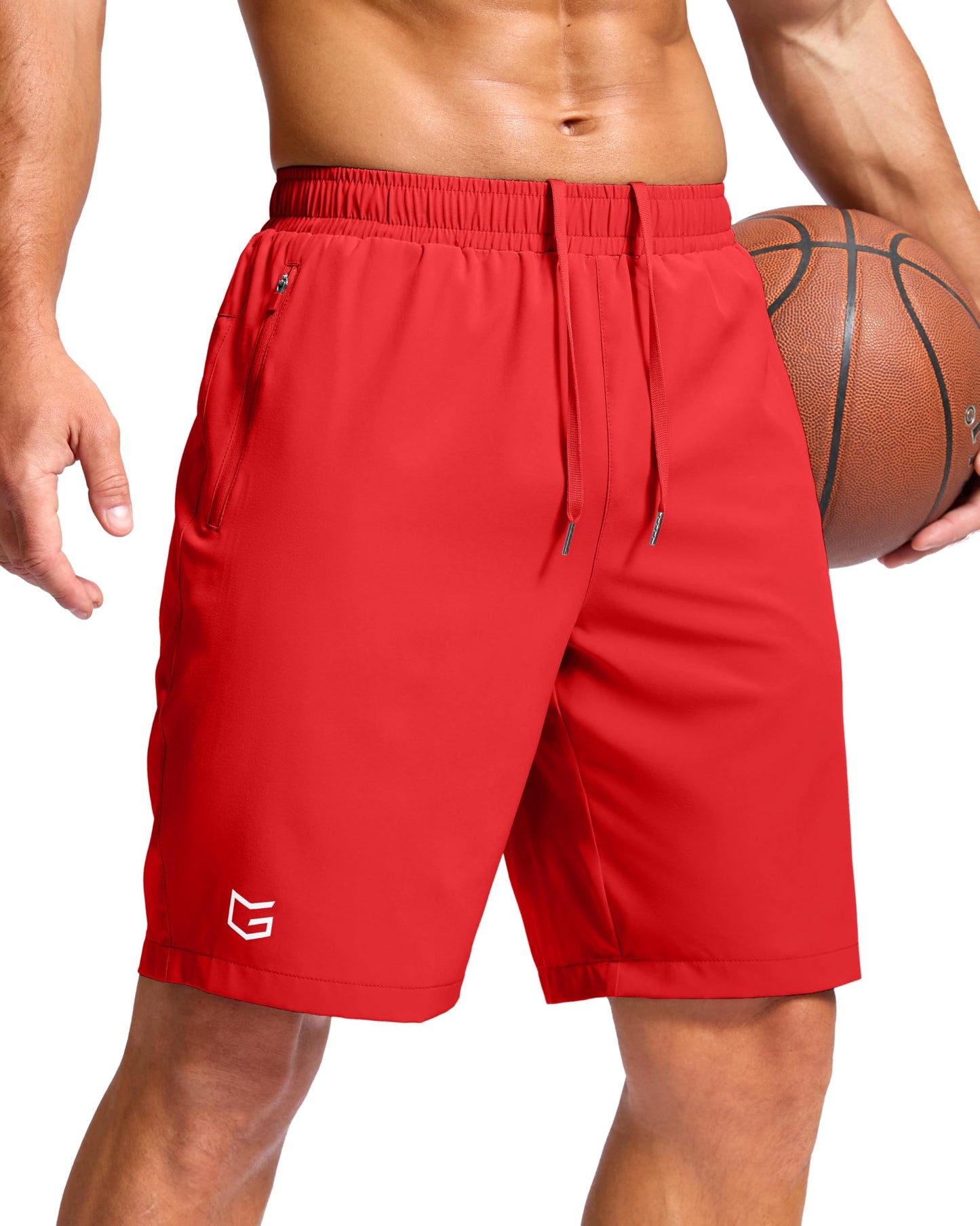 G Gradual Men's Athletic Running Shorts with Zipper Pockets Quick Dry 7"/ 5"/ 9" Workout Gym Shorts for Basketball Hiking(Deep Red,9L)